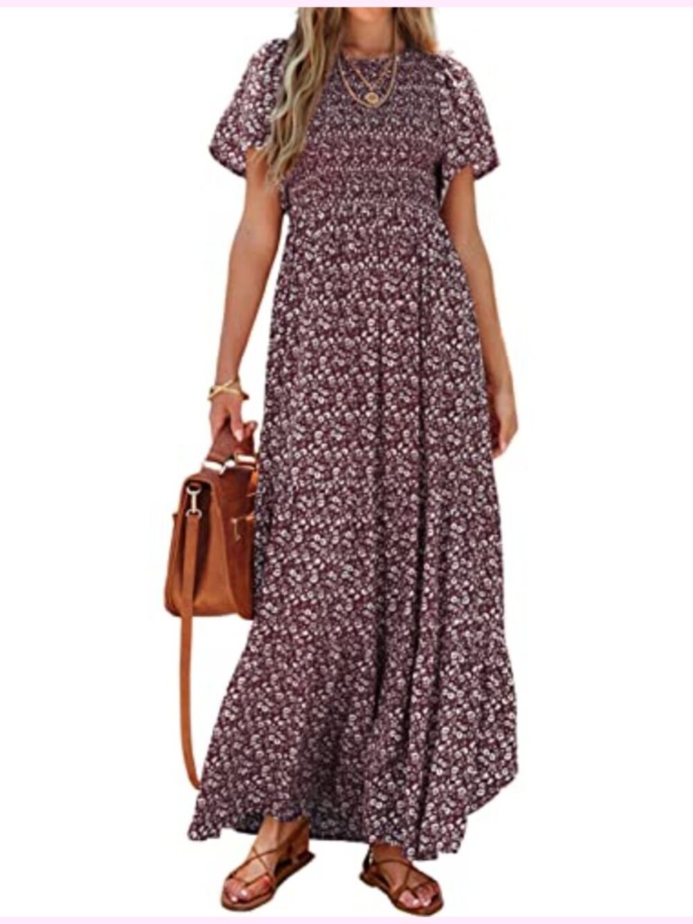 Flutter Sleeve Smocked Maxi Dress Floral Tiered A-Line Summer